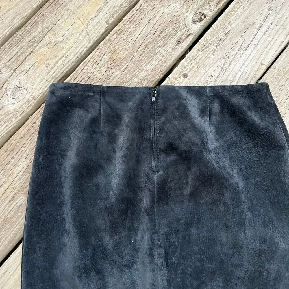 Danier Women's Black Suede Pencil Skirt Double Zip Size 8